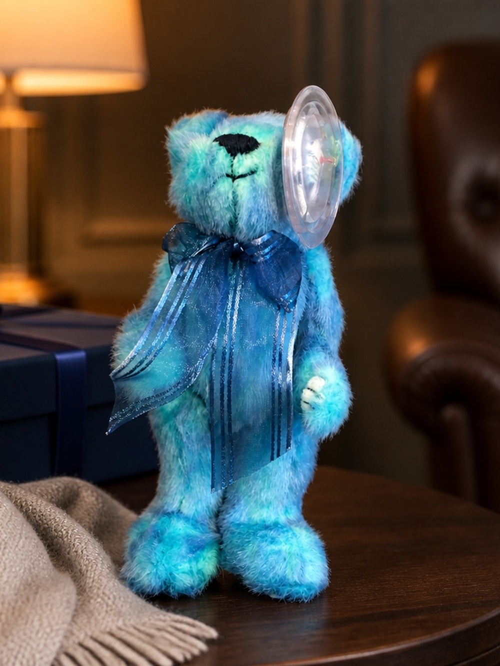 Ty Azure Blue and Teal Plush Teddy Bear with Sheer Bow